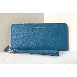 New Michael Kors Jet Set Large Travel Continental wallet Leather Lagoon
